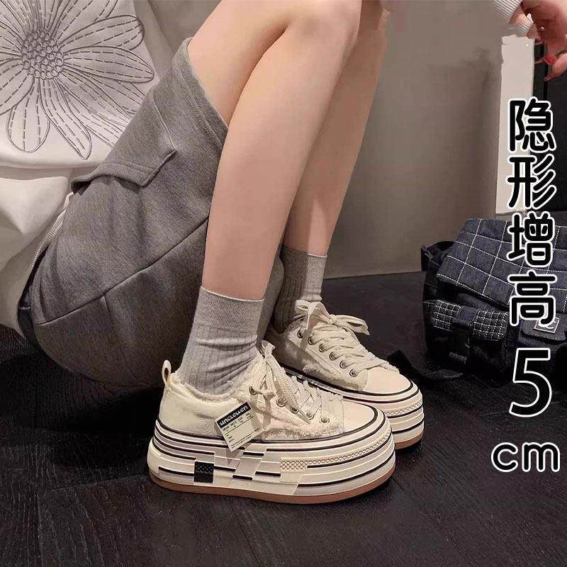 香港斯德哥尔乞丐厚底增高帆布鞋女2026春季新款休闲运动小白板鞋