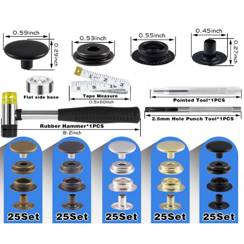125套15MM金属铜四合扣含安装工具锤子皮尺831#纽扣 夹克按扣跨境