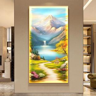 山水入户玄关装 饰画客厅走廊过道尽头风景挂画现代简约金山壁画灯