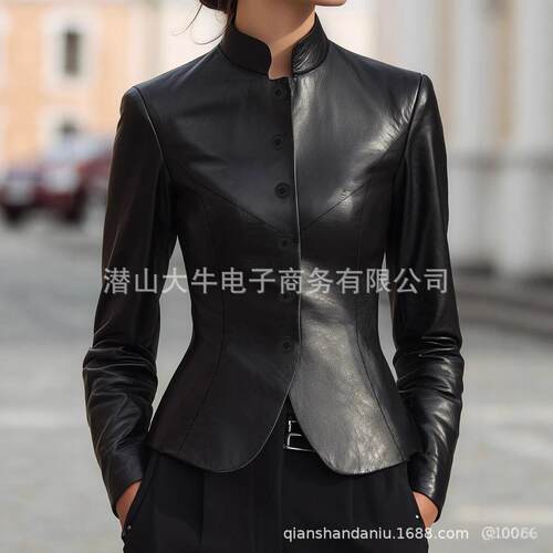 Short leather jacket jacket for slimming women with stand