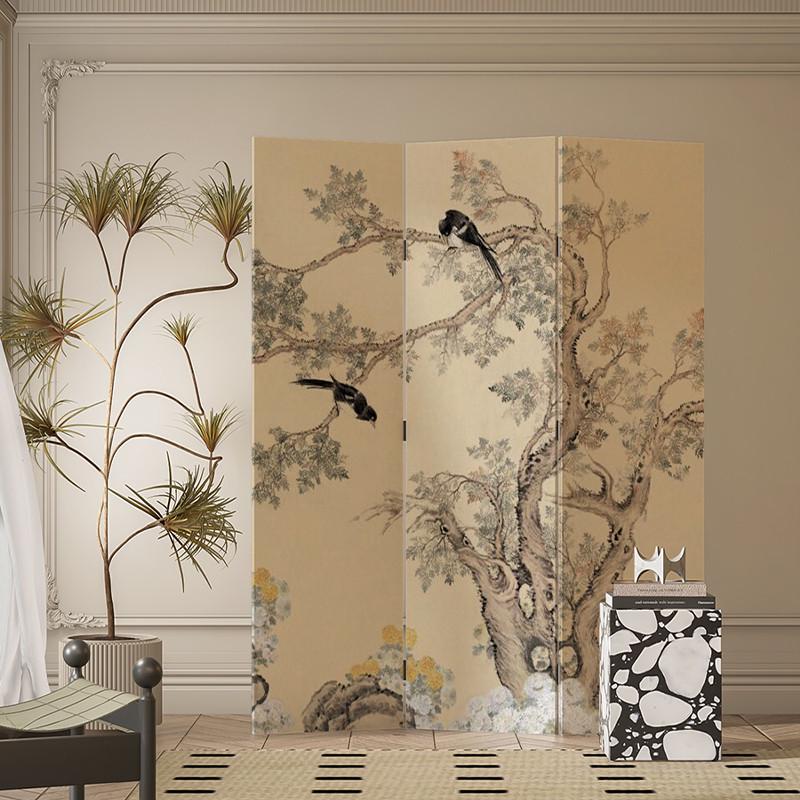 法式中古花鸟折叠屏风隔断客厅卧室沙发背景遮挡进门玄关移动折屏