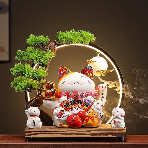 号礼招财猫摆店件自动摇手#5CZCM大灯圈发财铺生意兴隆送礼开业收