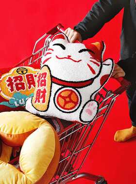 国潮红色抱枕3d醒狮新中式喜庆沙发靠垫结婚创意中国风刺绣靠枕