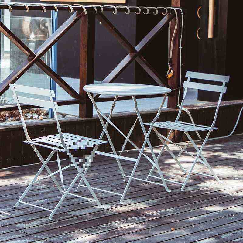 家用折叠铁艺餐桌椅套装简约咖啡厅奶茶店甜品店洽谈桌子户外休闲