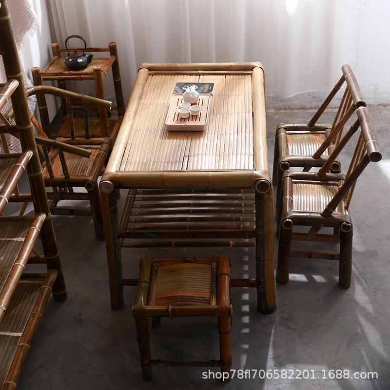纯手工竹桌子茶桌餐桌茶几办公家用庭院火锅桌复古组合凳子竹椅子
