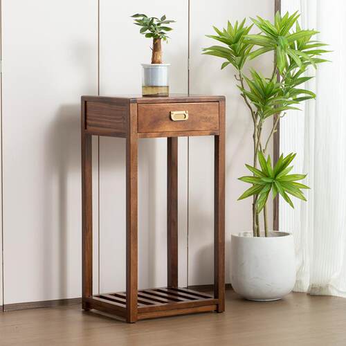 胡桃木花架客厅烧水壶一体茶架室内花几禅意边柜阳台茶室边几角几