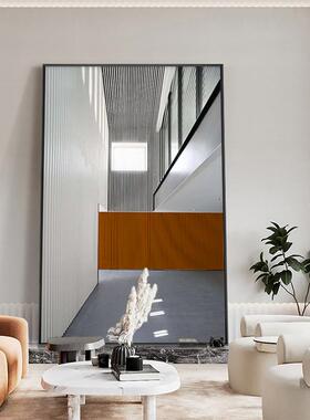 转角 现代简约走廊建筑装饰画客厅沙发落地挂画橙色竖版大幅壁画