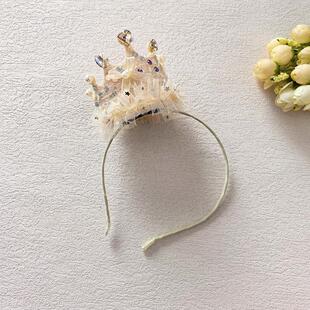 生日帽子女童公主宝宝生日帽高级感儿童款生日发箍仙女头纱派对用