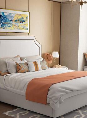 MGB66齐边布艺儿童床简约现代免洗科技布双人床1.8米北欧小户型实