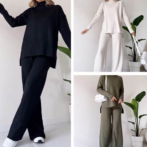 Two women's straight leg pants high neck pit stripe