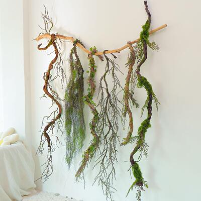 彷真苔藓树藤枯藤森系景观造景装饰摆放假藤条青苔藤陈列树枝花艺