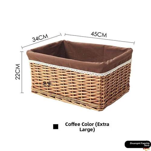 竹筐编织收纳筐藤编布艺桌面零食盒收纳篮储物篮子置物框