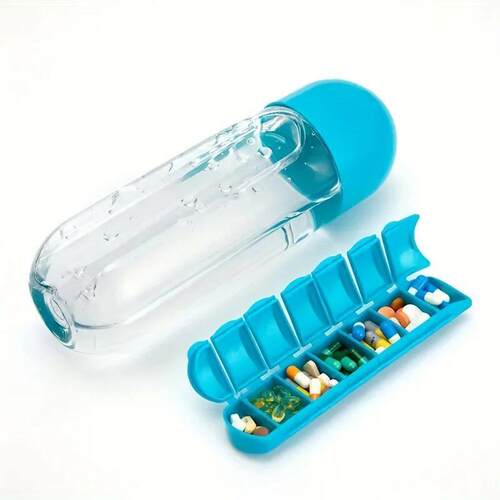Portable Water Bottle With Built-in Pill Box for Medicines,