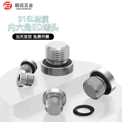 316L不锈钢内六角带ED圈法兰面堵头带边管堵 M8M10M12M14M16M20