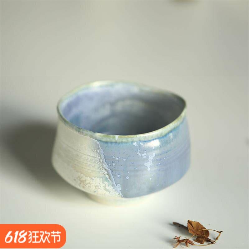 窑变蓝粗陶抹茶碗茶洗景德镇纯手工简约陶瓷茶具轻奢茶渣斗茶盏小