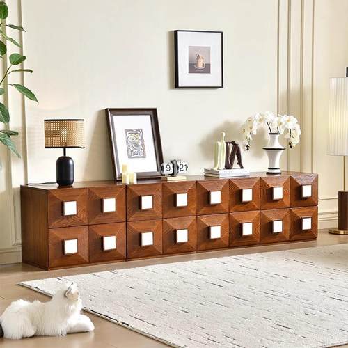 中古风卡门柜斗柜棋盘柜收纳储物轻奢客厅电视柜边柜装饰床头靠墙