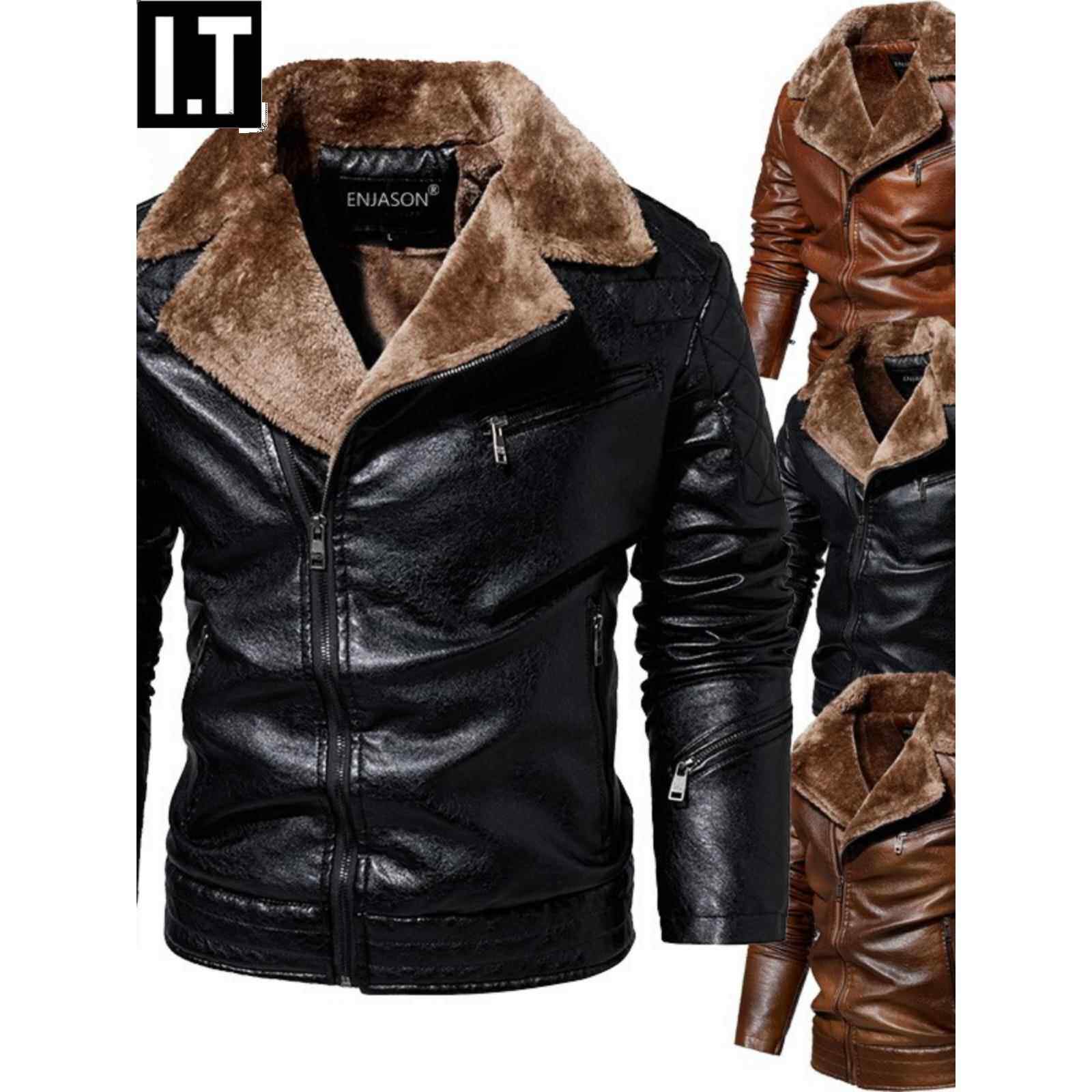 翻领皮毛一体真皮皮衣男秋冬季摩托骑行机车服皮夹克加绒加厚外套