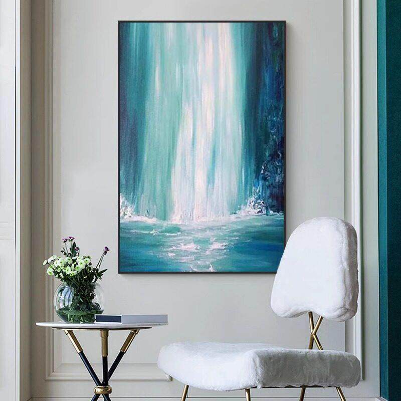 流水，财富，客厅装饰画，动态瀑布流水画，抽象挂画，山水竖版，