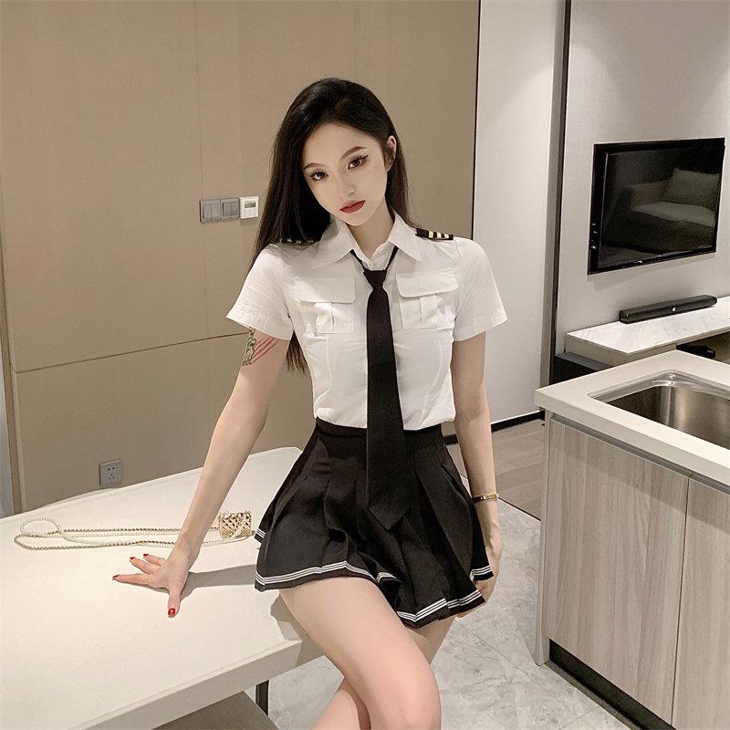 夏季制服职业两件套白色领带衬衫上衣+高腰显瘦包臀半身裙套装女