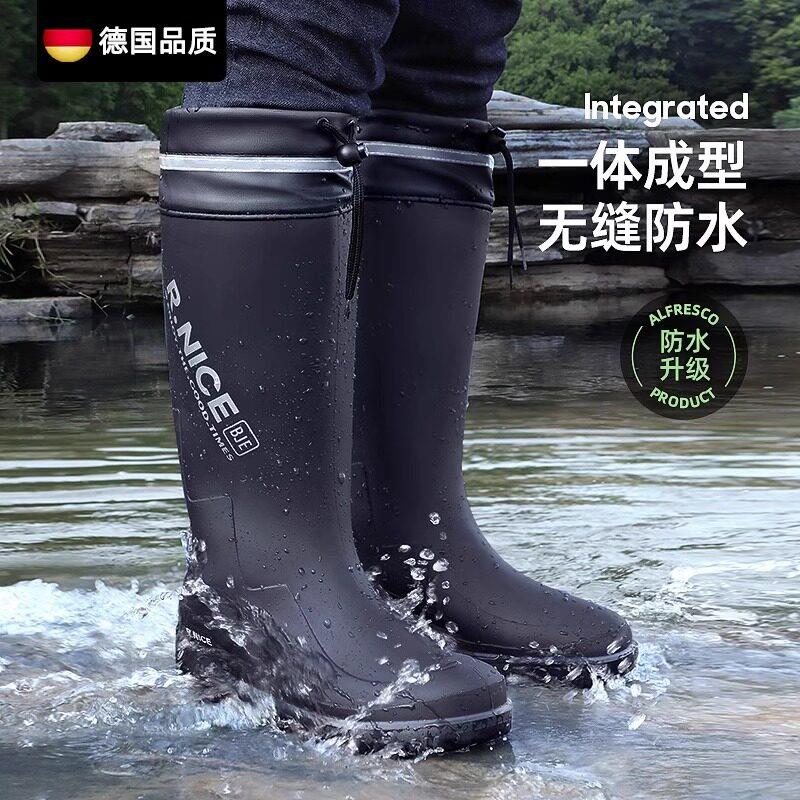 德国雨鞋束口款雨靴钓鱼外卖骑手专用水靴子防滑耐磨胶鞋男士套鞋