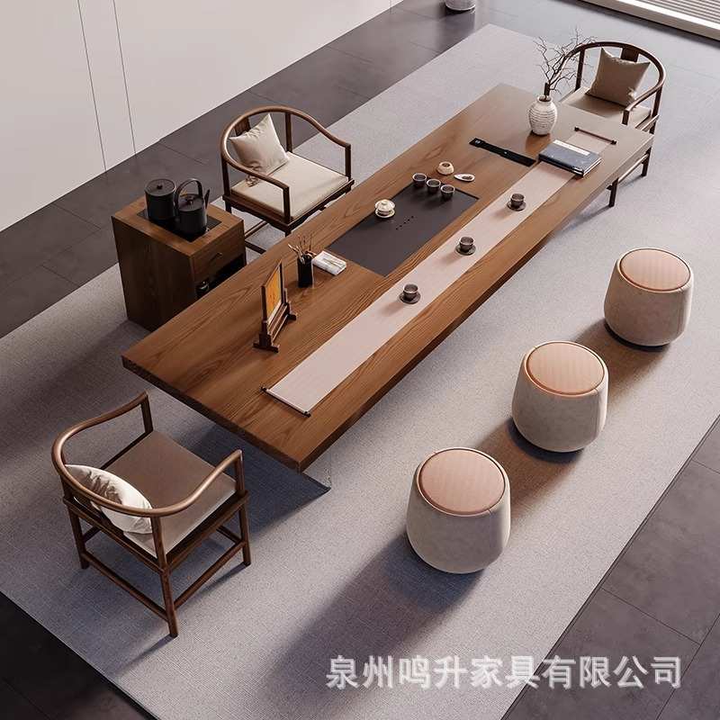 新中式实木茶桌客厅休闲会客洽谈桌功夫禅意茶台办公室茶桌椅组合