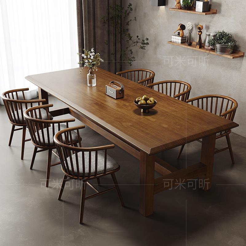 美式复古实木餐桌椅组合简约现代小厅户家用餐洽KMKX-SMC谈吃全饭