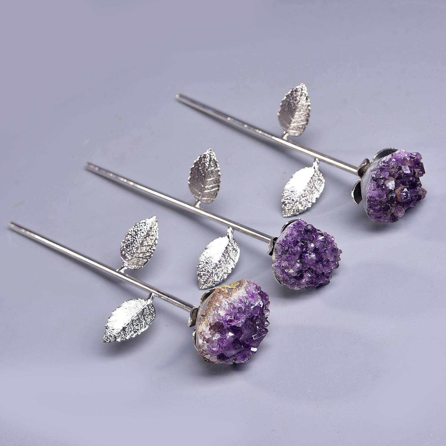 天然紫水晶簇原石玫瑰花工艺品摆件婚庆促销店庆回礼情人节礼品