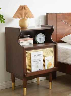 家逸床头15716现代简约小型储物柜家用柜带灯轻奢收纳卧床边小柜