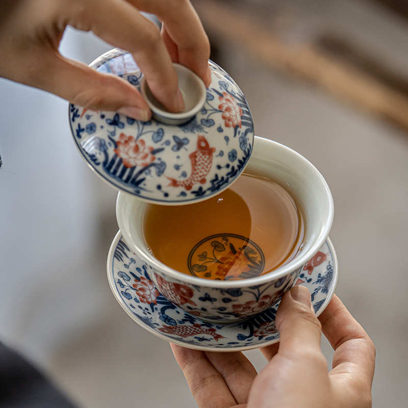 弥言青花三才盖碗茶杯茶碗单个不烫手茶具套装功夫泡茶