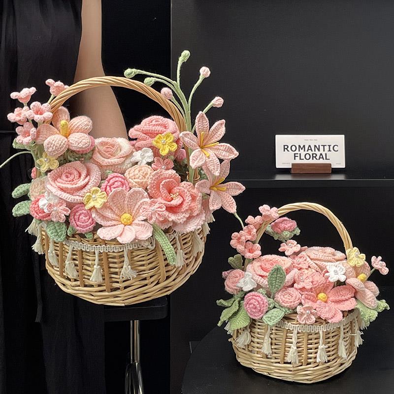 手工编织毛线花束钩织针织花篮生日礼物永生花送女生闺蜜妈妈老师