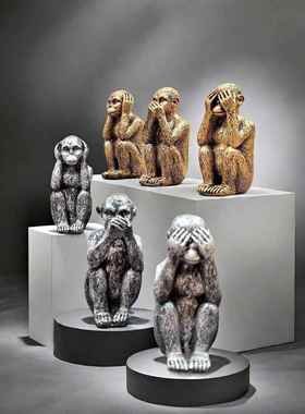 跨境新款不听不看不说普吕茨桌面摆件创意三不猴子工艺品家居装饰