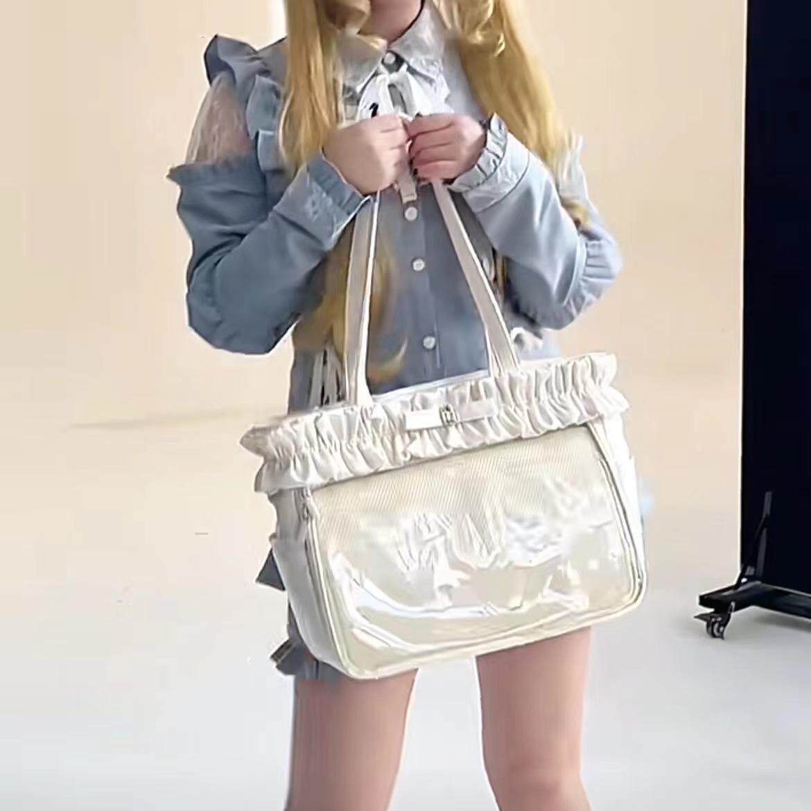 大容量牛仔透明层制服24新款休闲百搭单肩包通勤斜挎包