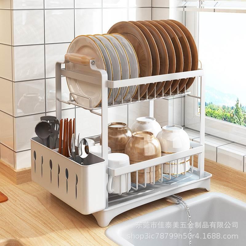 厨房置物架双层碗碟水槽收纳架沥水架多功能家用碗盘碗筷水杯收纳