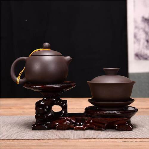 木白壶紫砂底可座木茶壶木质博炉古架MZU古玩香雕塑摆实件托架茶