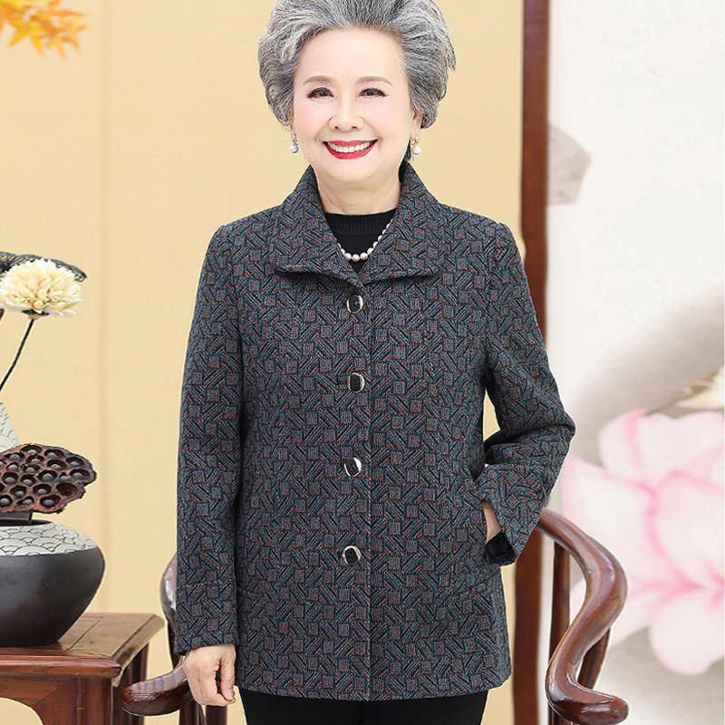 老年人秋装外套女70岁80妈妈太太夹克风衣90奶奶款春秋季呢子大衣