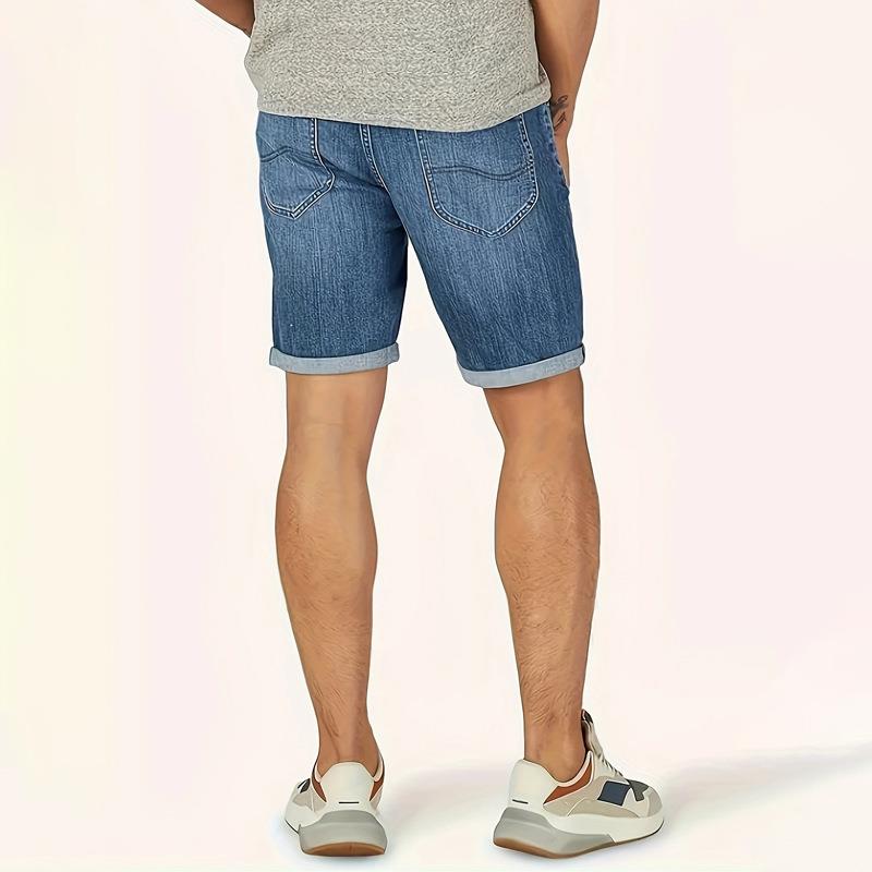 Fashion men's casual straight-leg rolled-edge denim shorts