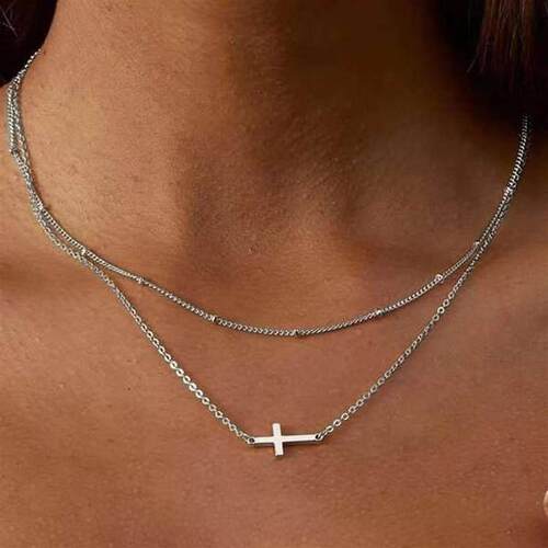 Cross border double layer cross necklace womens accessories