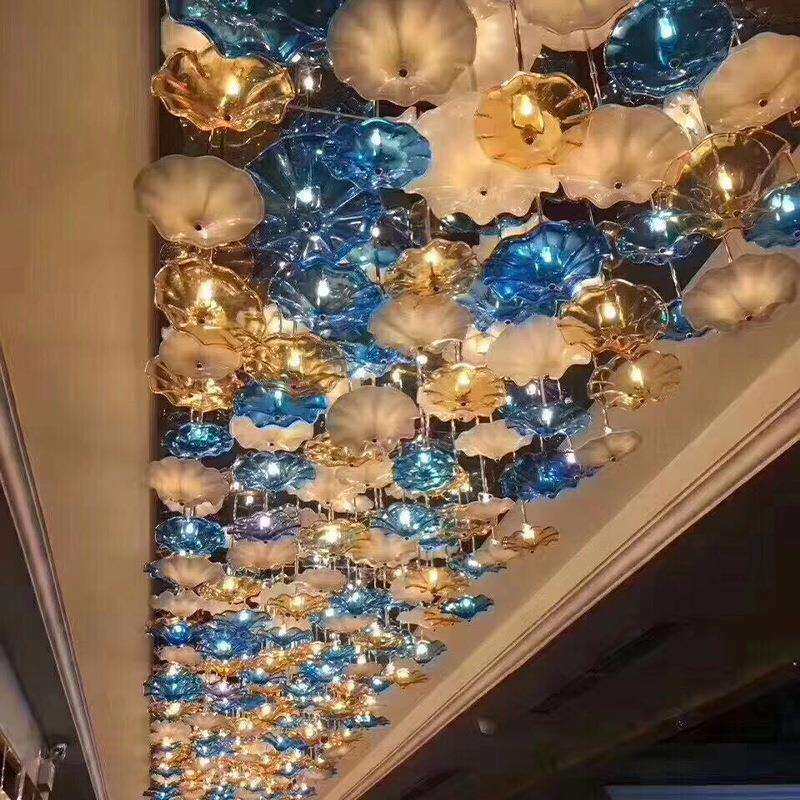 大型工程艺术荷叶楼梯长水晶吊灯酒店大堂别墅售楼部沙盘灯具