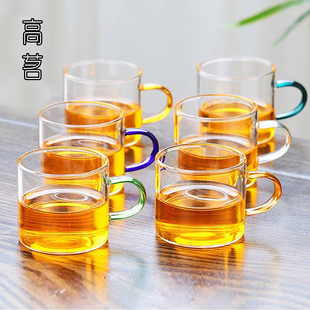 6只家用高端待客喝茶杯加厚耐高温防烫带把品茗杯 玻璃小茶杯套装