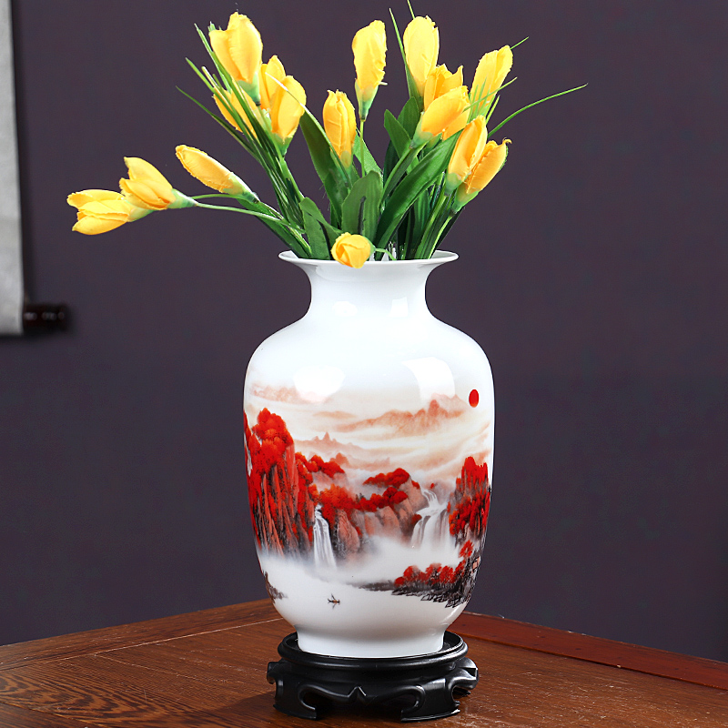 景德镇陶瓷器小花瓶摆件客厅插花干花家居中式青花瓷红装饰工狄瑄