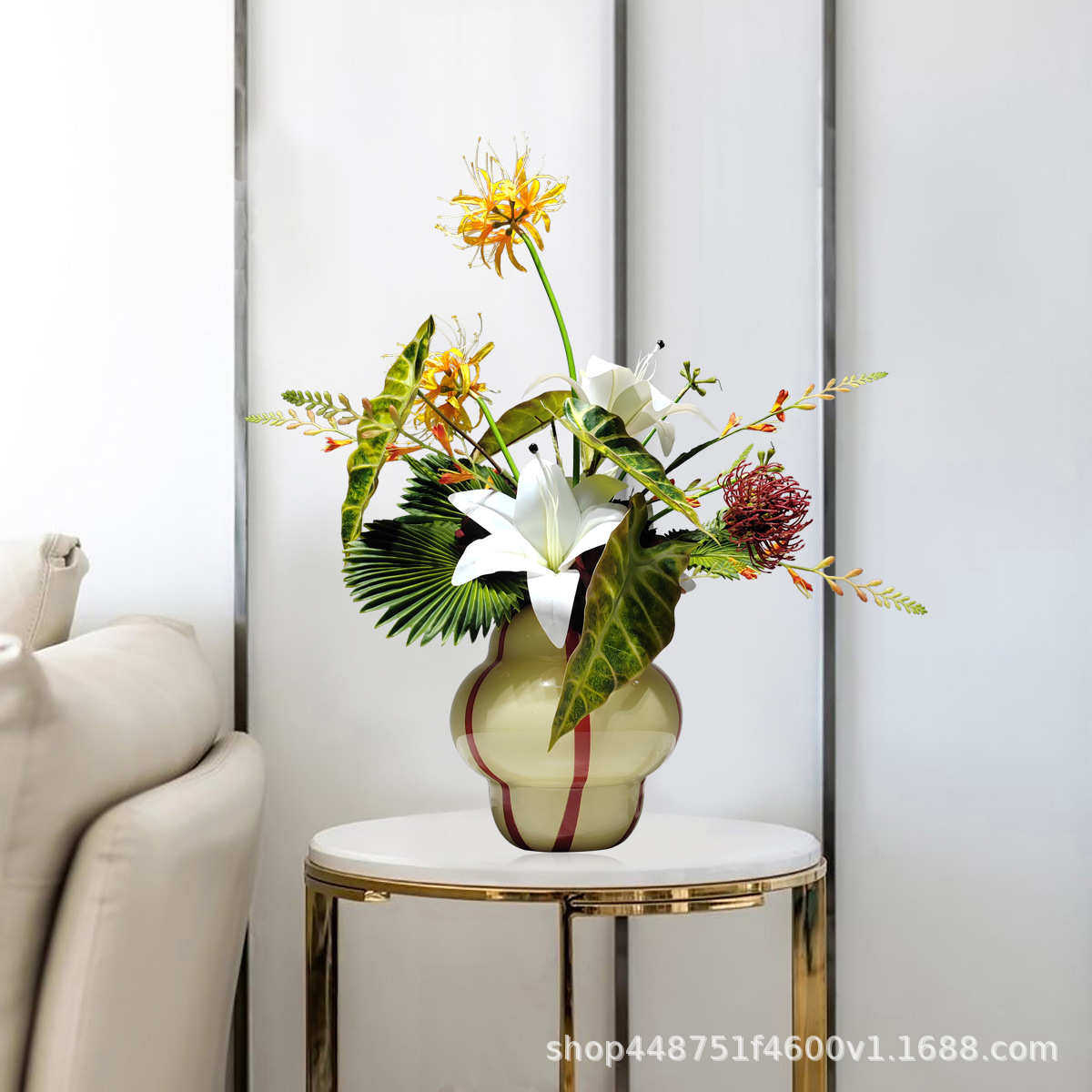 仿真花家居装饰百合假花插花手感软装客厅酒店会所前台现代花摆件