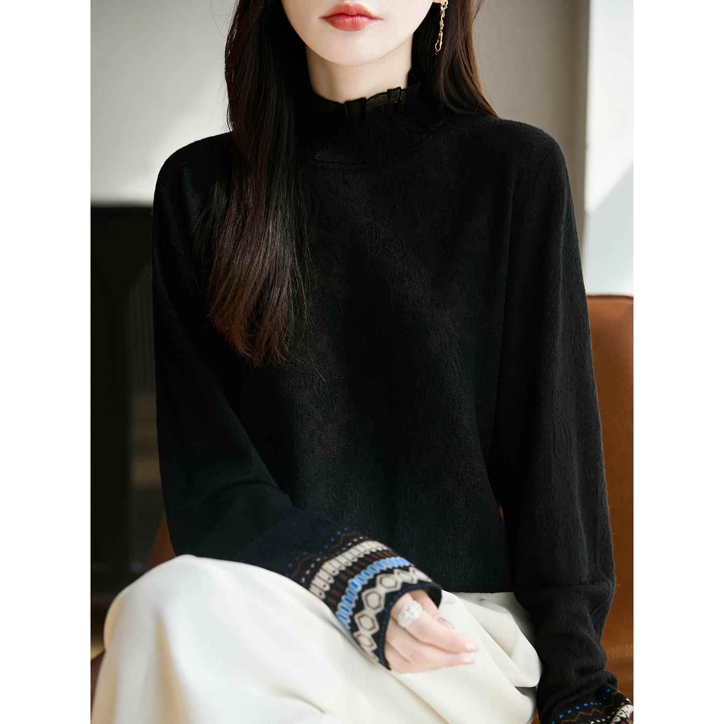 新中式民族风蕾丝高领提花针织衫季国风显瘦外穿打底1213k