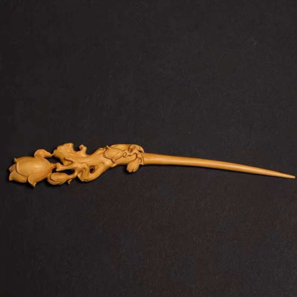黄杨木古风发钗中国风复古木雕盘发簪子手工艺品木簪古典头饰发簪