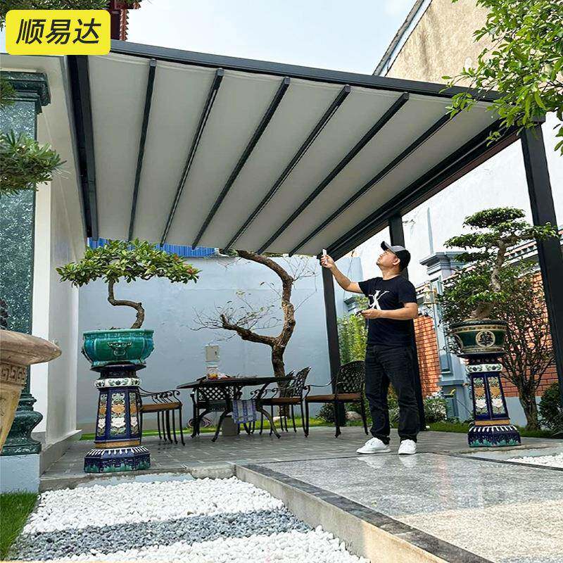 家用阳台伸缩棚雨棚户外铝合金推拉雨棚遮阳棚露台电动折叠天幕棚