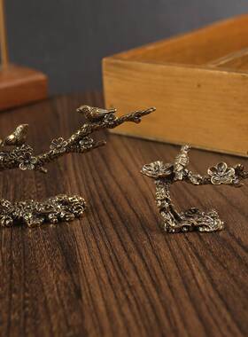 香摆实心纯黄铜喜上眉梢小摆件喜鹊登梅笔架笔搁笔托铜雕喜鹊枝头