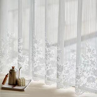 白色法式 阳台年新品 纱帘客厅田园小2024清新条纹窗纱窗帘蕾丝新款