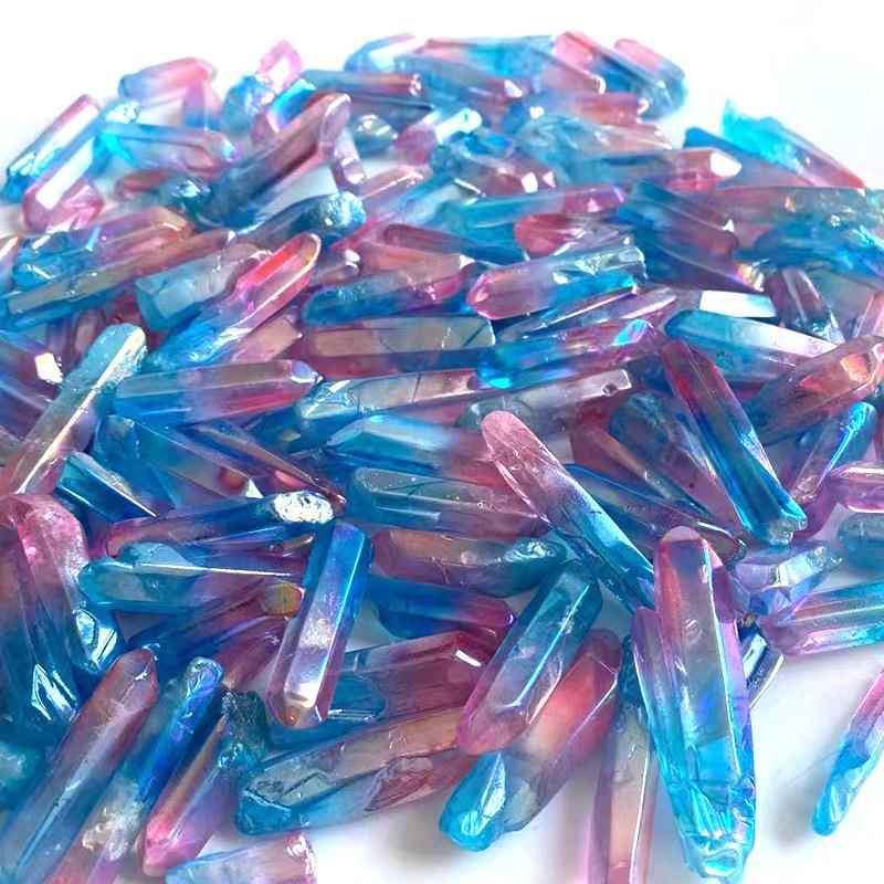 YPG天然白水晶镀单晶体粉蓝色晶电镀单电碎体摆件镀彩单晶体石