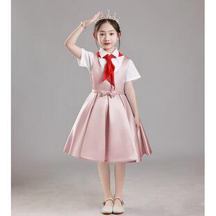 正品蓝色毕业公装主裙女生高端儿童持表唱演服装主人合诗歌朗诵表