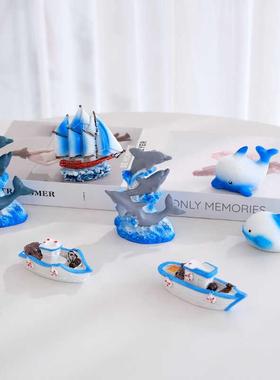 地中海风小摆件海洋动物海豚鲸鱼美人鱼游艇沙滩椅桌面摆设装饰品