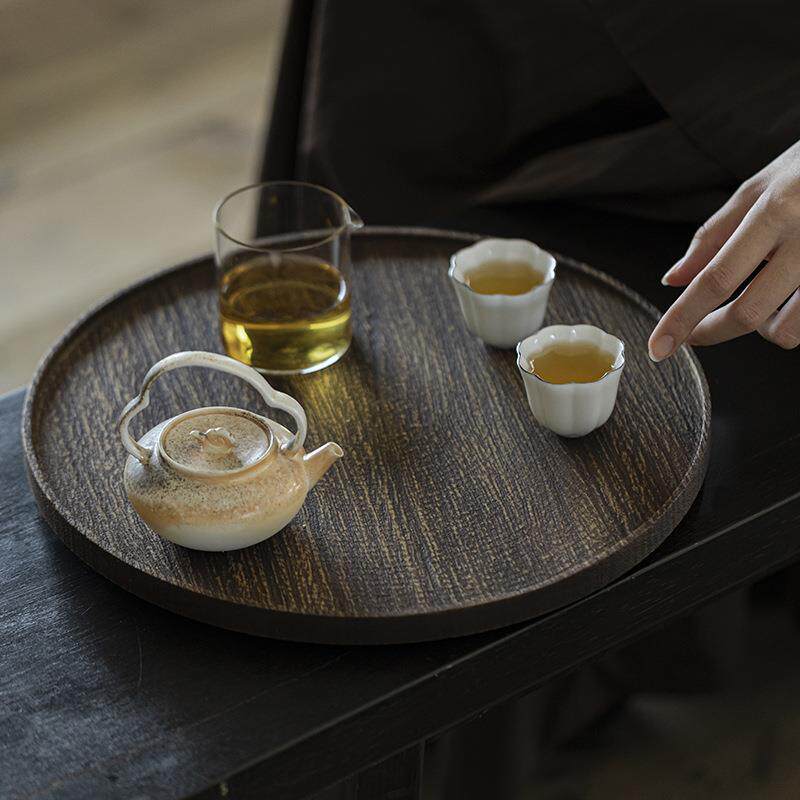 新中式壶承柚木圆形小茶盘干泡台实木茶海家用茶具茶杯托盘